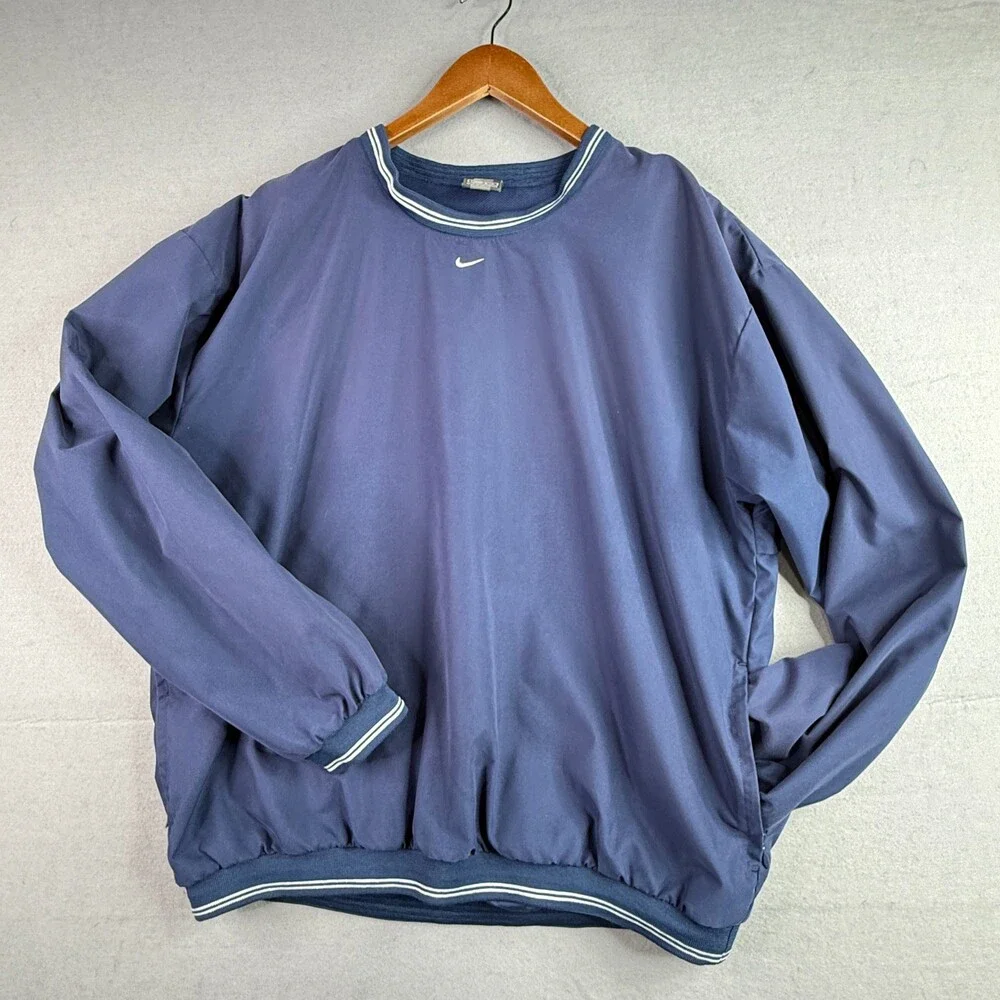 Vintage Nike Pullover Jacket Youth Large Blue Windbreaker Lined Center Swoosh